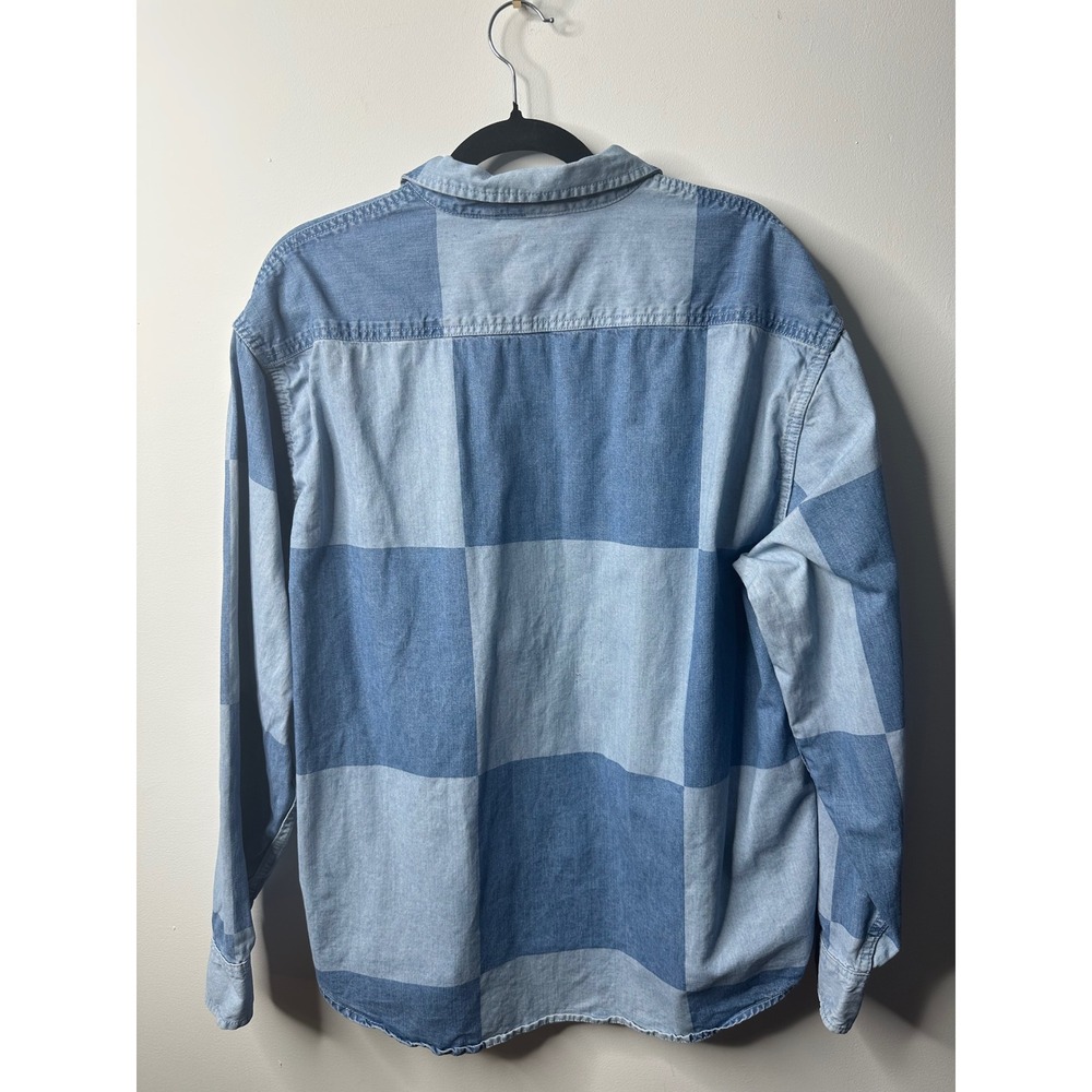 Vans Denim Checkerboard Button Down Shirt Blue Colorblock Long Sleeve Medium - Picture 2 of 3